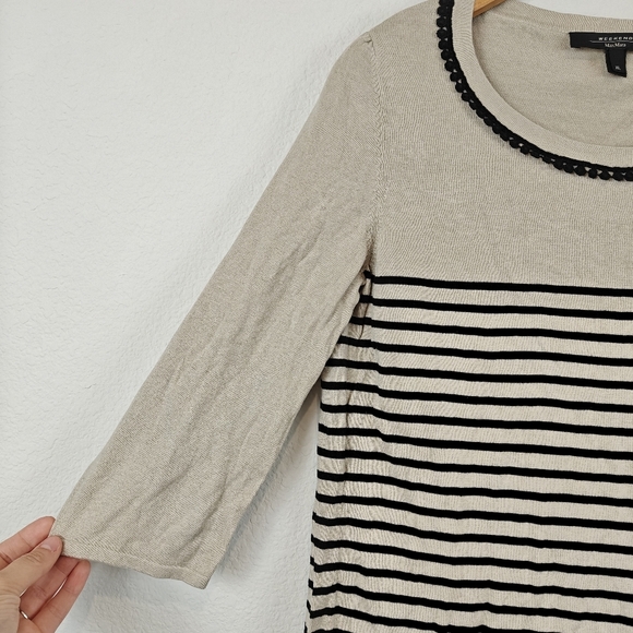 Weekend Max Mara Silk Blend Striped 3/4 Sleeve Light Weight Sweater Size XL - Picture 5 of 14